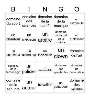 Métiers Bingo Card