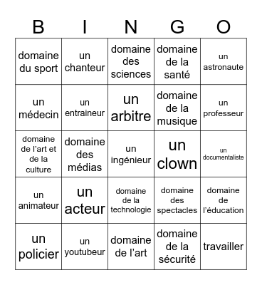 Métiers Bingo Card