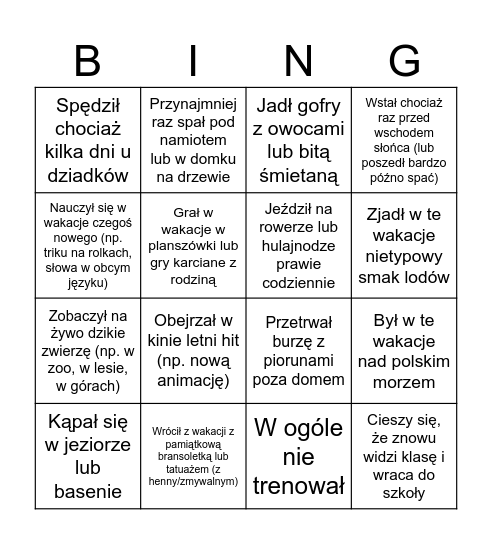 Bingo klasowe Bingo Card