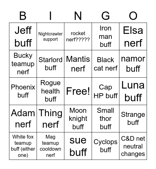 Rivals Season 10 Bingo Card