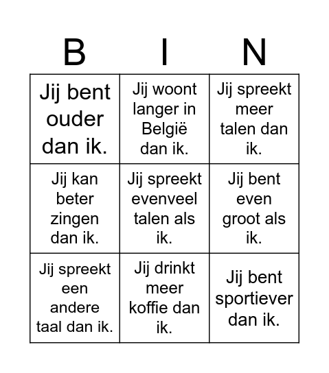 Wie heeft het record? Bingo Card