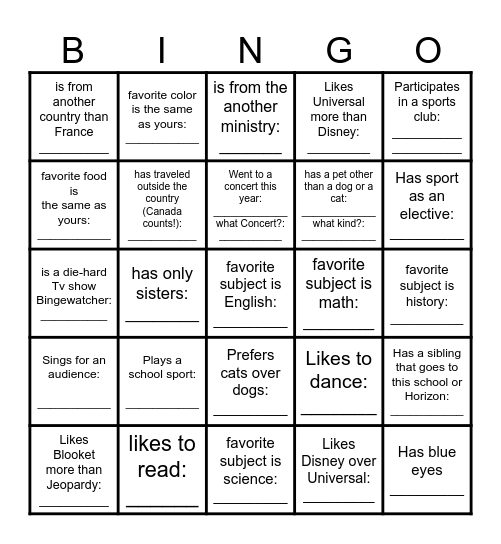 Ice Breaker Bingo! Find another classmate who... Bingo Card