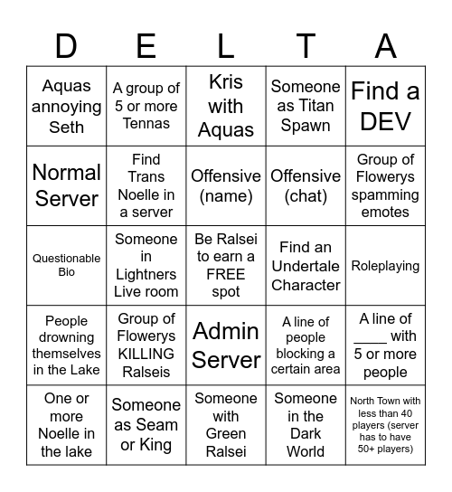 Deltarune: Connected Bingo Card