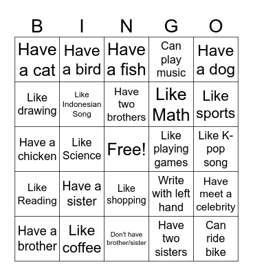 BINGO FR 1 Bingo Card