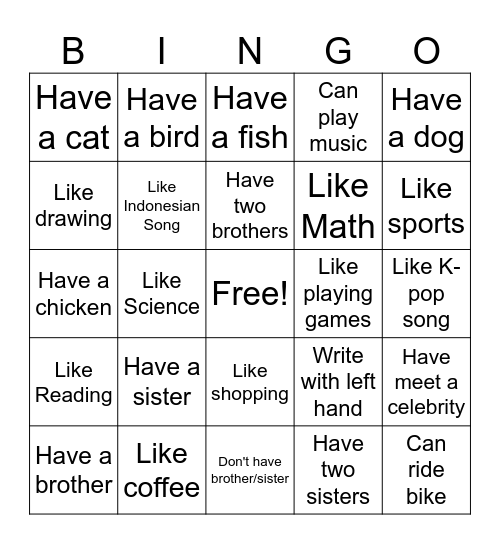 BINGO FR 1 Bingo Card