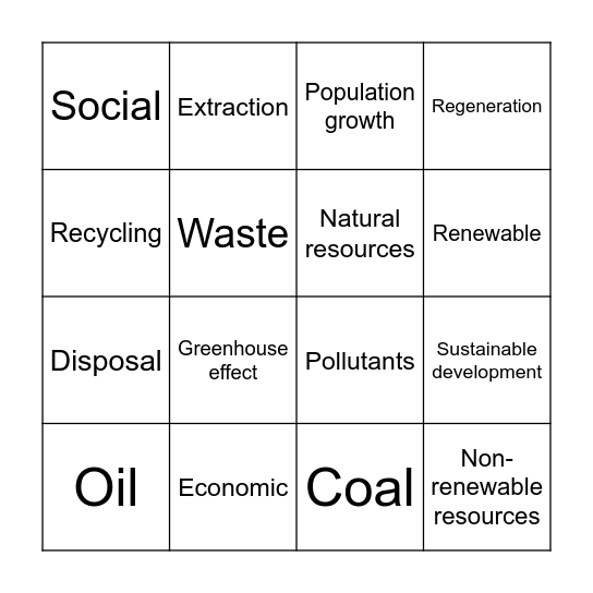 Sustainability Bingo Card
