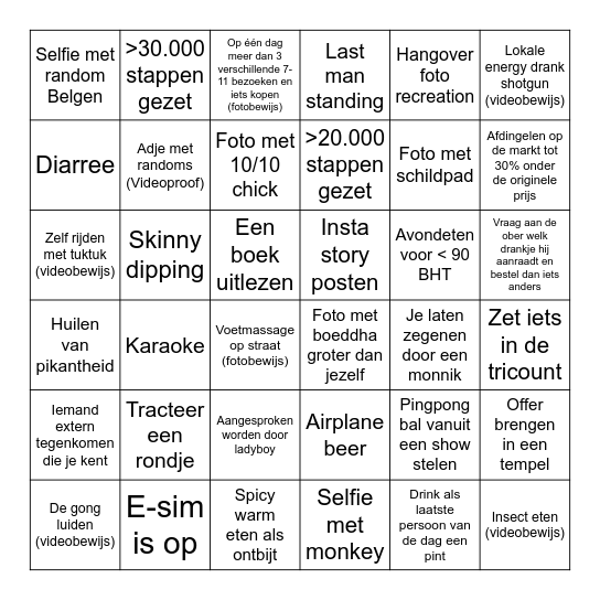 THAILAND BINGOBOYS Bingo Card