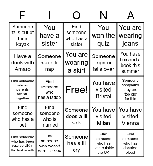 Hen Do Bingo Card