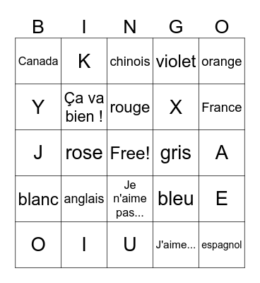 Semaine 1 -- Bonjour ! Bingo Card