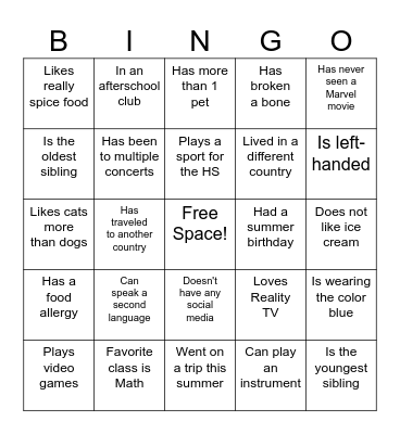 Get To Know You Bingo! Bingo Card
