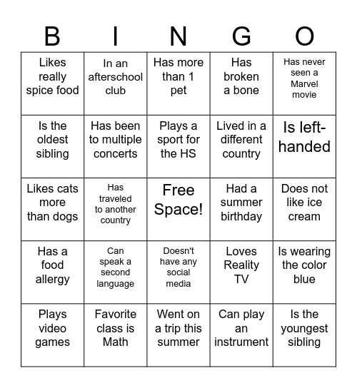 Get To Know You Bingo! Bingo Card