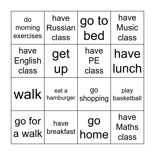 My Day Bingo Card