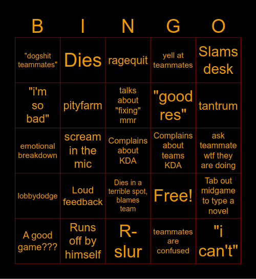 bedvega Bingo Card