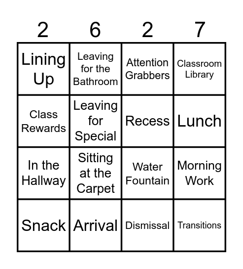Team Bentzig Classroom Procedure BINGO Card