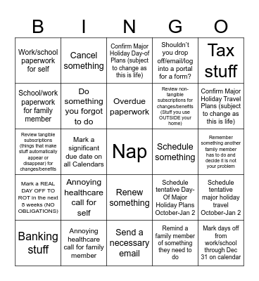 Administrative Duties Bingo Card