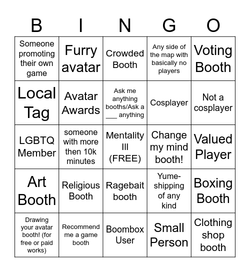 BOOTH GAME BINGO CARD Bingo Card