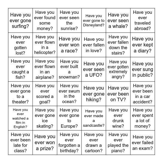 Have You Ever...? Bingo Card