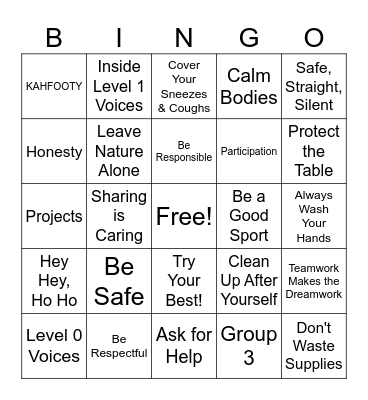 Expectations Bingo Card