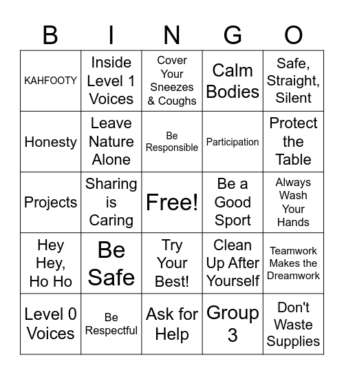 Expectations Bingo Card