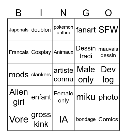 patreon bingo Card