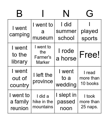 Back to School Bingo Card