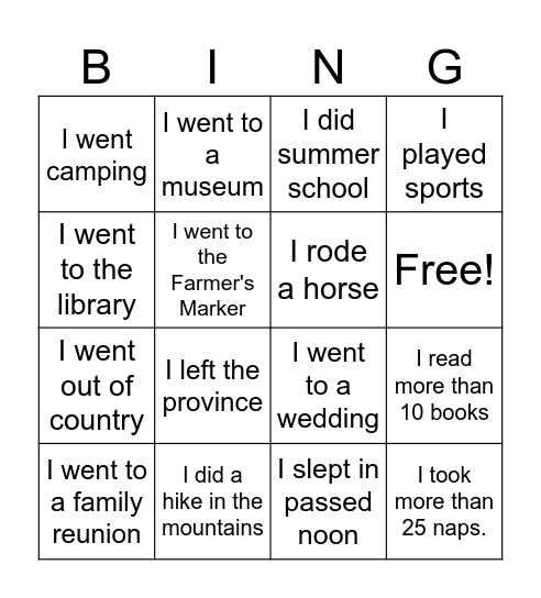 Back to School Bingo Card