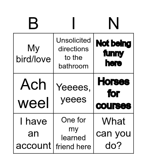 Jefferisms Bingo Card