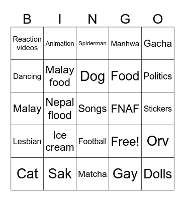 Hallie's TikTok fyp Bingo Card