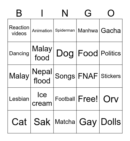 Hallie's TikTok fyp Bingo Card