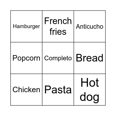 Foods Bingo Card
