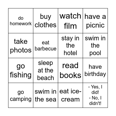 Did you ... this summer? Bingo Card