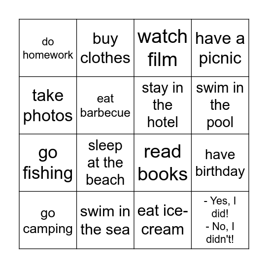 Did you ... this summer? Bingo Card