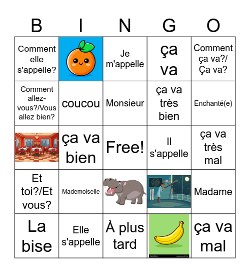 Greetings and Introductions vocab/cognates Bingo Card