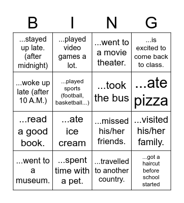 Find someone who... (Summer edition) Bingo Card