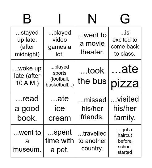 Find someone who... (Summer edition) Bingo Card