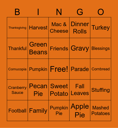 Happy Thanksgiving!!! Bingo Card