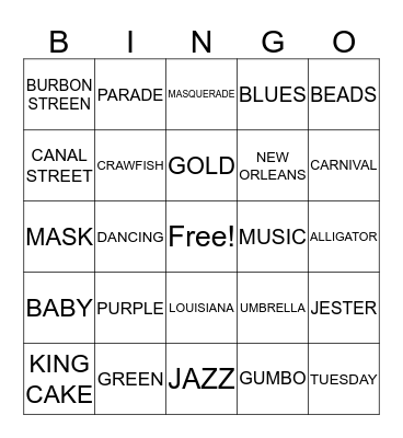 MARDI GRAS Bingo Card