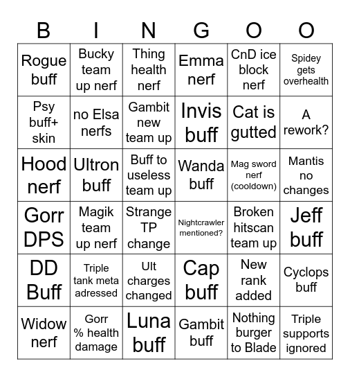 Season 10 Bingo Card