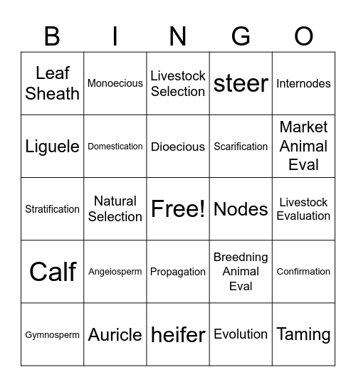 Livestock & Plant Science Bingo Card