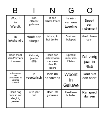 Kennismakingsbingo Card