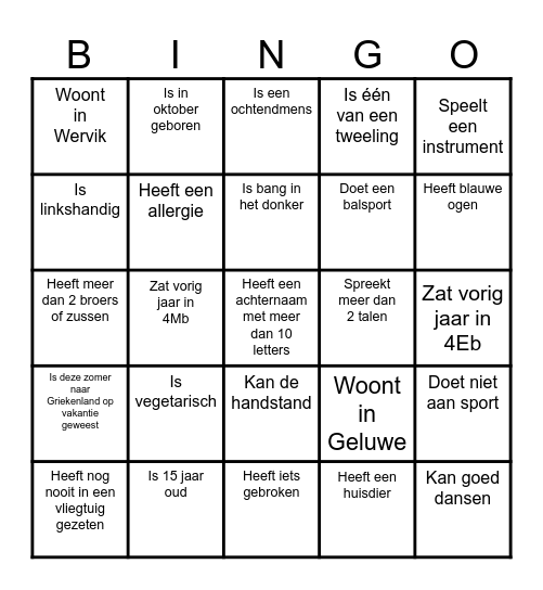 Kennismakingsbingo Card