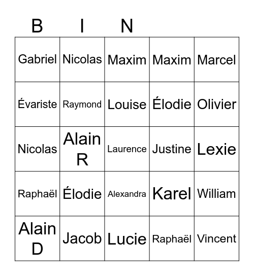Famille PA Courchesne Bingo Card