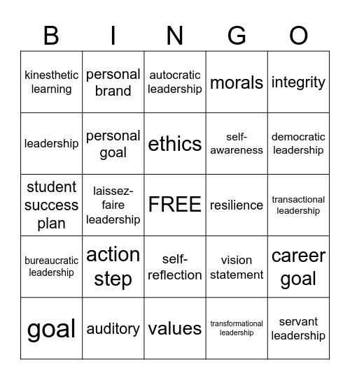 QFS UNIT 1 VOCABULARY Bingo Card