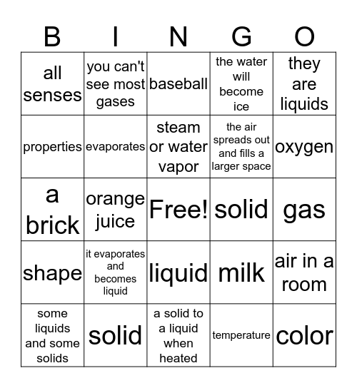 Matter Bingo Card