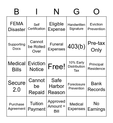 Hardship Bingo Card