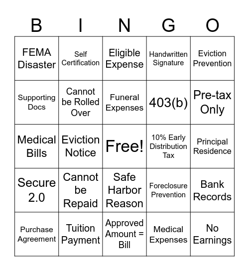 Hardship Bingo Card