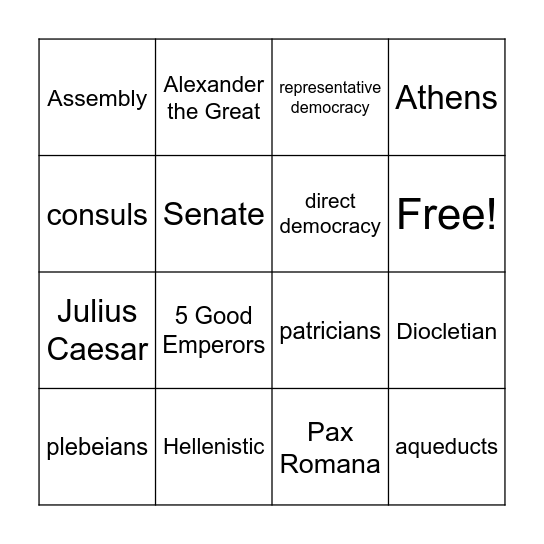 Greece and Rome Bingo Card