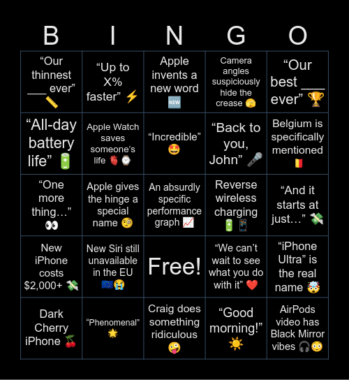 Apple Event 2026 Bingo Card