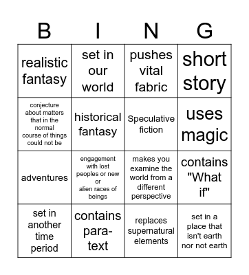 English Bingo Card