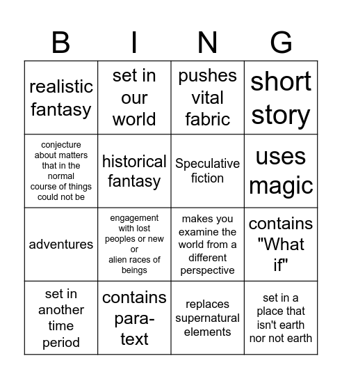 English Bingo Card